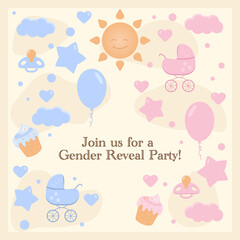 Gender reveal party card design 