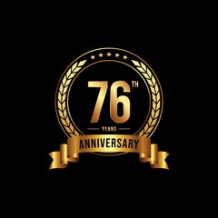 76 years anniversary celebration logotype with golden laurel and wreath, for booklet, leaflet, magazine, brochure poster, banner, web, invitation or greeting card. Vector illustrations.