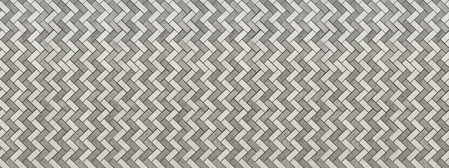 Abstract seamless white gray grey modern mosaic porcelain stoneware cement subway tile, patchwork laid in a herringbone pattern texture background banner panorama
