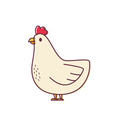 Hen illustration in white colors. Chicken flat icon. Hen vector on white background.