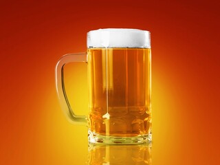 Cold beer glass on a gradient yellow background.