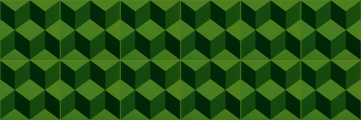 Old green vintage geometric shabby mosaic motif porcelain stoneware tiles stone concrete cement wall wallpaper texture background banner panorama, with square cubes 3D print