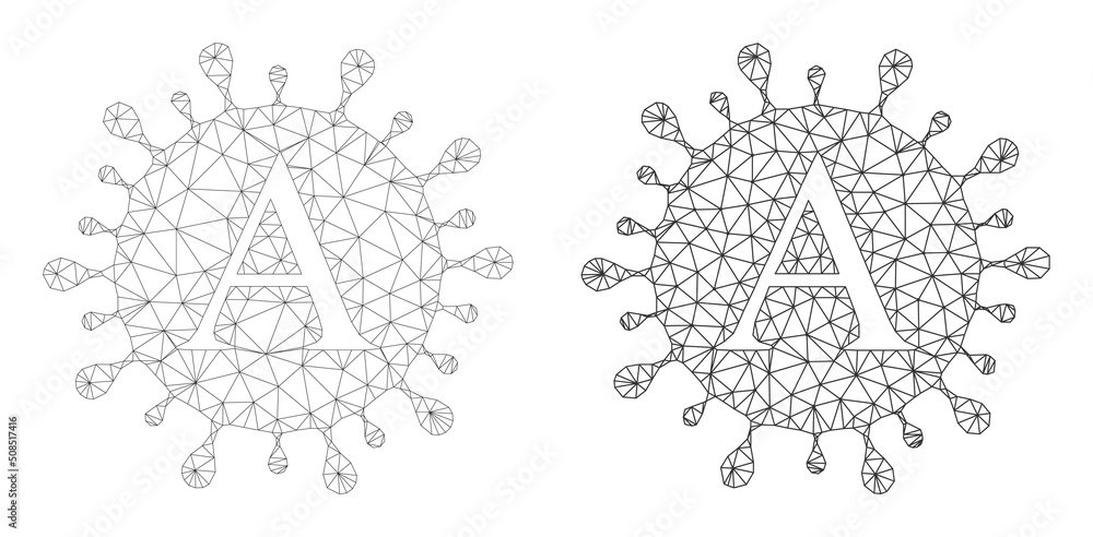 Poster polygonal mesh alpha coronavirus icons. flat mesh versions are created from alpha coronavirus pictog