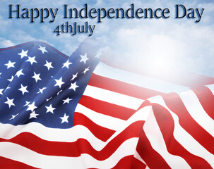 Fototapeta na wymiar American flag in sky. Happy Independence Day 4th July
