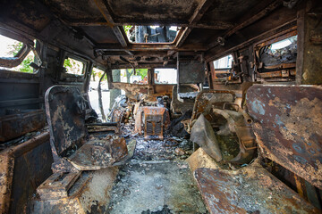 Fototapeta na wymiar destroyed Russian military equipment in Kyiv, Ukraine
