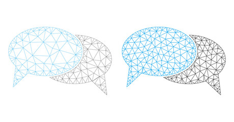 Polygonal mesh chat messages icons. Flat mesh variants are created from chat messages icon and triangulated lines. Abstract lines, triangles and points are organized into chat messages carcass. © Tensor Designs
