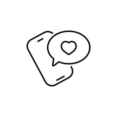 Smartphone with like button. Cell phone with like and heart emoji speech bubble. Social media like icon on mobile phone. Isolated vector illustration. eps 10