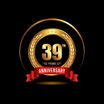 39 years anniversary celebration logotype with golden laurel and wreath, for booklet, leaflet, magazine, brochure poster, banner, web, invitation or greeting card. Vector illustrations.