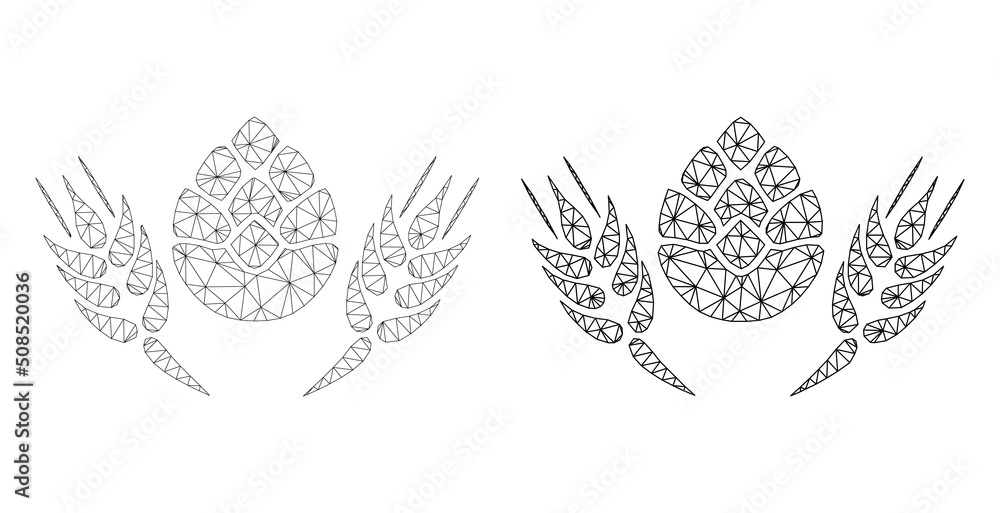 Poster polygonal mesh barley beer icons. flat mesh variants created from barley beer symbol and mesh lines.