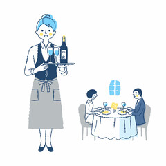 ソムリエとレストランで食事をするカップル