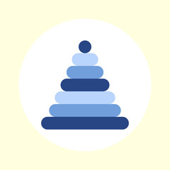 Vector illustration of a children's toy pyramid in blue colors on a yellow background.