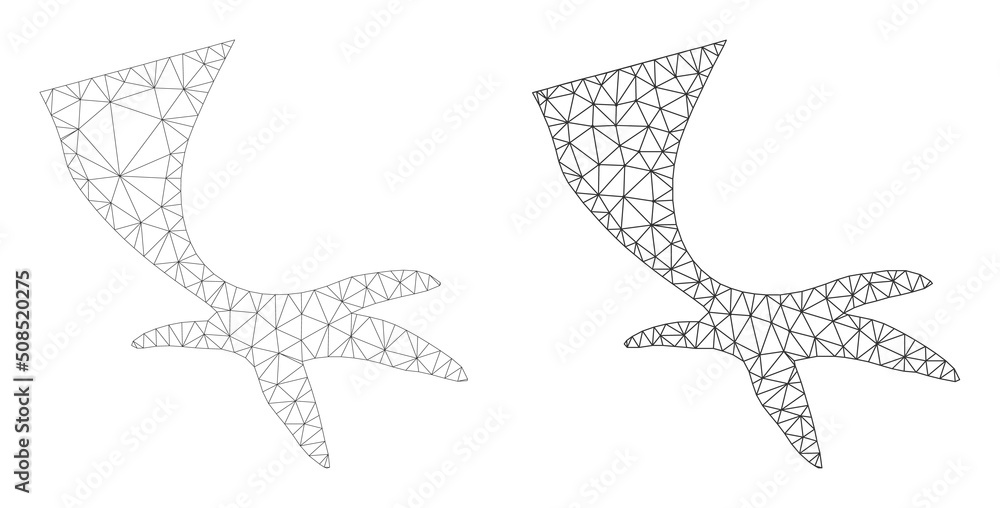 Poster polygonal mesh bird foot icons. flat model versions are created from bird foot pictogram and mesh li