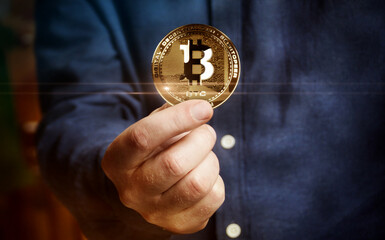 Bitcoin BTC cryptocurrency golden coin 3d illustration
