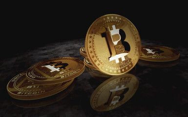 Bitcoin BTC cryptocurrency golden coin 3d illustration