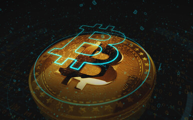 Bitcoin BTC cryptocurrency golden coin 3d illustration