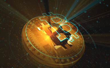 Bitcoin BTC cryptocurrency golden coin 3d illustration