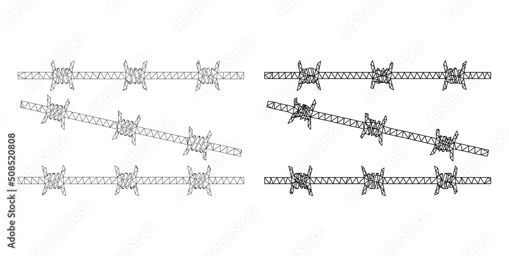 Poster polygonal mesh barbed wire fence icons. flat structure versions created from barbed wire fence picto