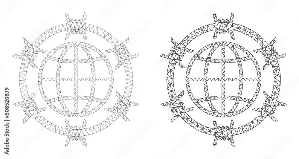 Poster polygonal mesh barbed wire globe icons. flat mesh variants are created from barbed wire globe pictog