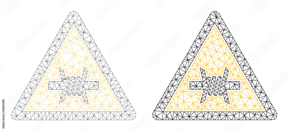 Poster polygonal mesh barbed wire warning icons. flat carcass versions are created from barbed wire warning