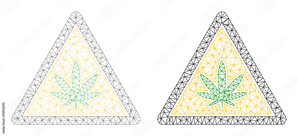 Poster polygonal mesh cannabis warning icons. flat model versions created from cannabis warning icon and me