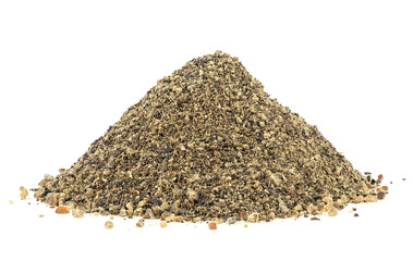 Heap of black pepper powder isolated on a white background