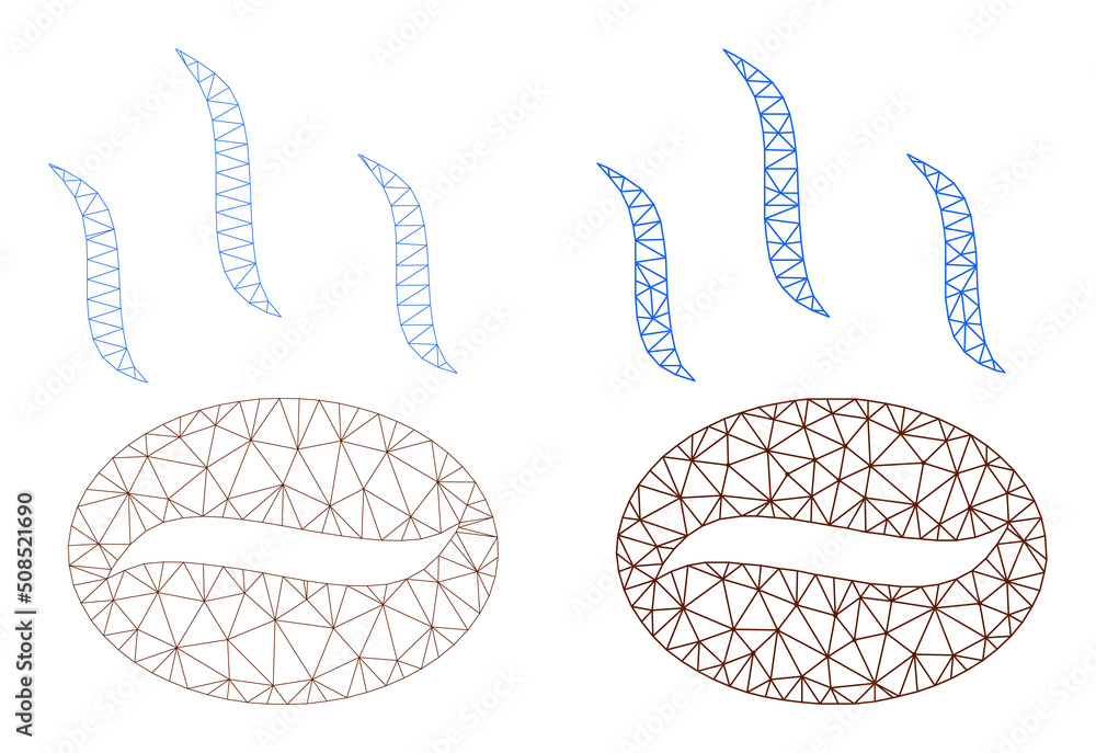 Poster polygonal mesh coffee aroma icons. flat frame versions are created from coffee aroma icon and mesh l