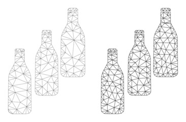Polygonal mesh beer bottles icons. Flat structure versions are created from beer bottles icon and mesh lines. Abstract lines, triangles and points are organized into beer bottles mesh.