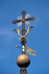 The cross at the top of San Gaudenzio bell tower, Novara, Italy. View from the top of San Gaudenzio dome.