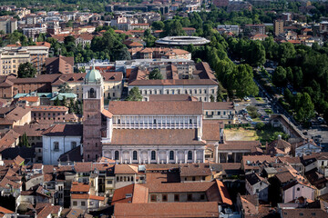 Fototapeta na wymiar Cathedral and bell tower of Novara, Italy. View from San Gaudenzio dome.