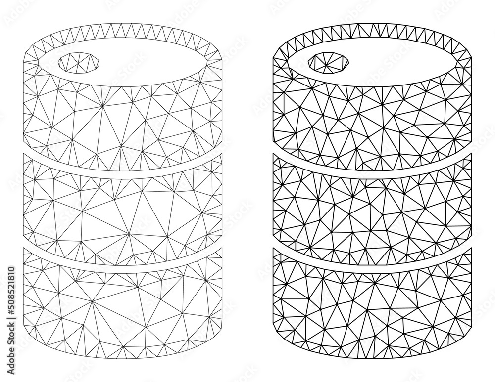Poster polygonal mesh barrel icons. flat carcass versions created from barrel symbol and triangulated lines