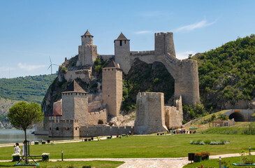 Fototapeta na wymiar The Golubac fortress was a medieval fortified town on the south side of the Danube River built during 14th century in medievale Serbia