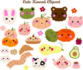 Naklejka premium Vector set with cute exotic animals, leaves, flowers, and fruits isolated on white background. Funny tropical birds and plants illustration. Bright flat picture for children. Jungle summer clip art