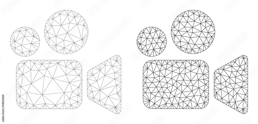 Poster polygonal mesh cinema icons. flat carcass variants are created from cinema symbol and triangulated l