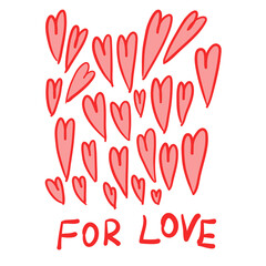 many red hearts rise into the air on white background. vector illustration.