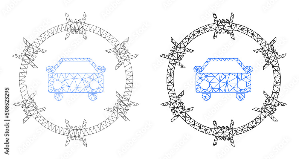 Poster polygonal mesh car arrest icons. flat carcass versions are created from car arrest symbol and triang