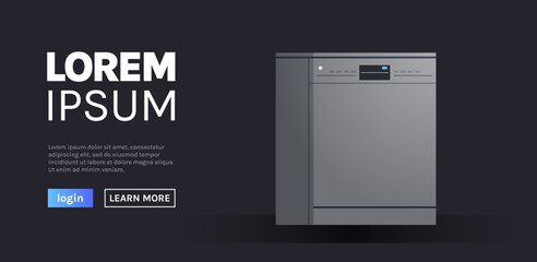 Dishwashing and home technologies with web homepage flat vector illustration.