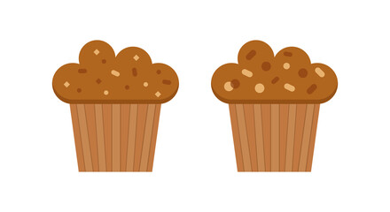 Set of muffins color vector icons with chocolate. Flat cupcakes illustration. Cake desserts design.