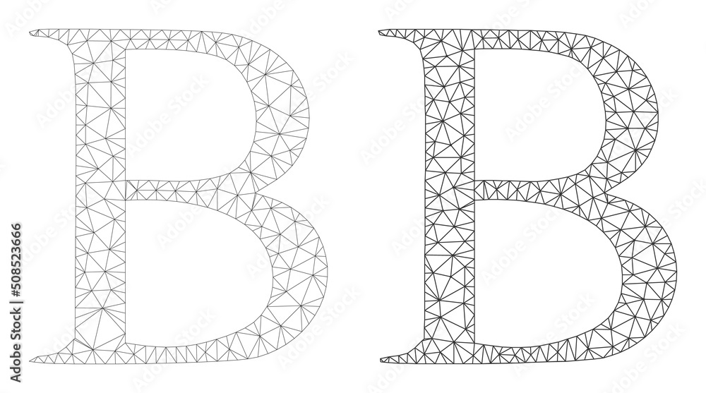 Poster polygonal mesh beta greek letter icons. flat frame variants are created from beta greek letter picto