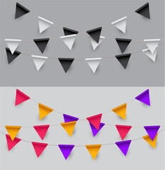 Black and white and colorful birthday flags design. Vector illustration.