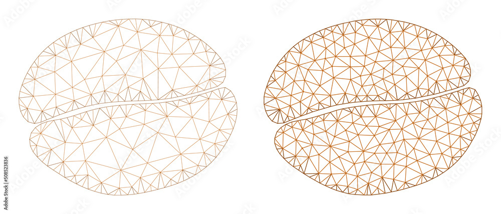 Poster polygonal mesh coffee bean icons. flat carcass variants are created from coffee bean icon and mesh l