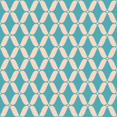 Naklejka premium Vector seamless pattern. Abstract background with wavy mesh, lattice, curved grid. Retro vintage style. Graphic texture of weaving, net, lace. Turquoise and beige color. Elegant repeated geo design