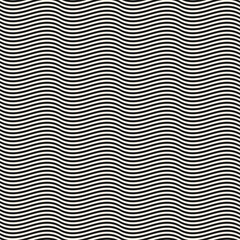 Simple minimal black and white curved wavy lines pattern. Vector seamless texture with waves, horizontal stripes. Modern abstract monochrome background with optical illusion effect. Endless design
