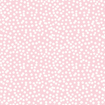 Polka dot vector seamless pattern. Irregular chaotic spots, circles. Simple abstract pink and white minimal background texture. Cute repeat design for print, cover, wallpaper, decor, textile