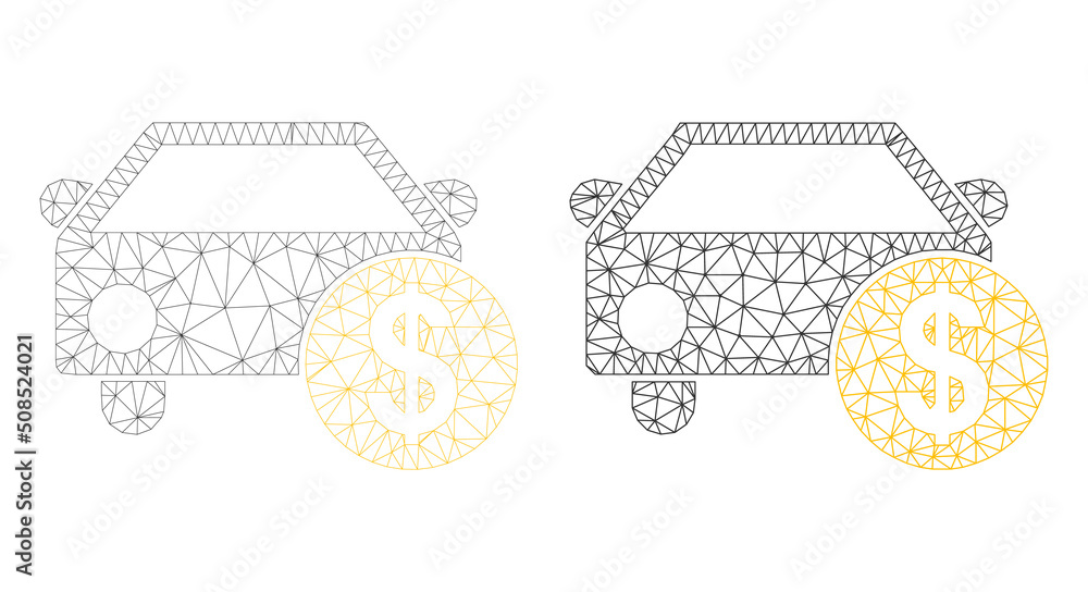 Poster polygonal mesh car price icons. flat structure variants created from car price pictogram and mesh li