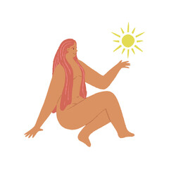 Celestial Celestial lady holding a sun on her hand. Powerful woman, feminine energy concept.