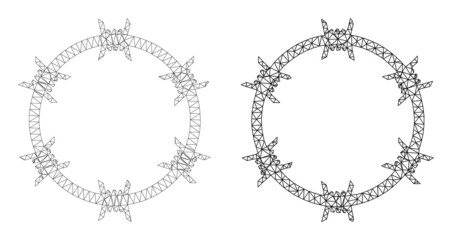 Polygonal mesh barbed wire circle icons. Flat mesh variants created from barbed wire circle symbol and mesh lines. Abstract lines, triangles and points combined into barbed wire circle mesh.