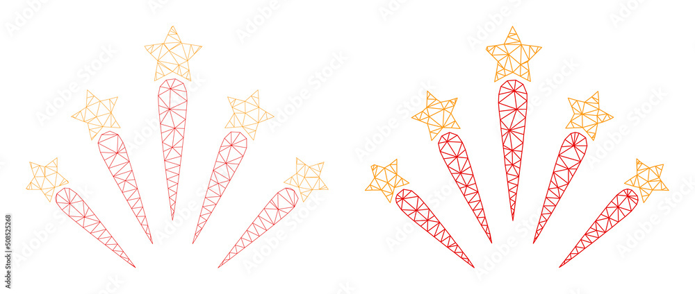 Poster polygonal mesh carnival salute icons. flat carcass versions are created from carnival salute symbol 