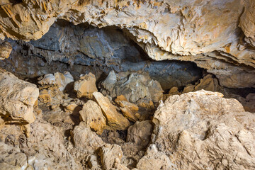 Rock formations inside a natural karst cave