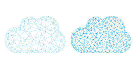 Polygonal mesh cloud icons. Flat structure versions are created from cloud symbol and mesh lines. Abstract lines, triangles and points are combined into cloud carcass.