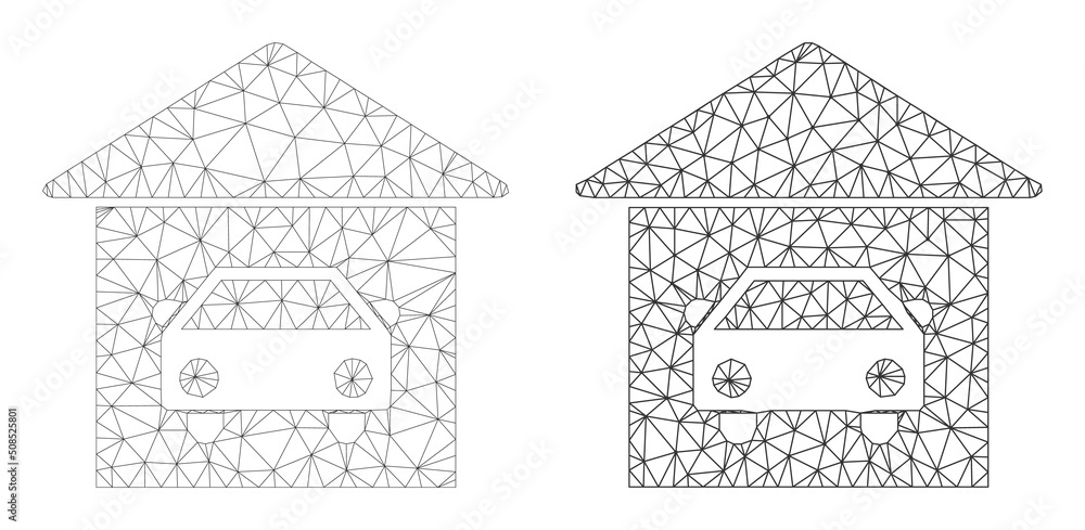Poster polygonal mesh car garage icons. flat model versions created from car garage symbol and triangulated